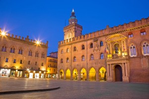 Bologna - Palazzo Comunale and Piazza Maggiore square in morning dusk