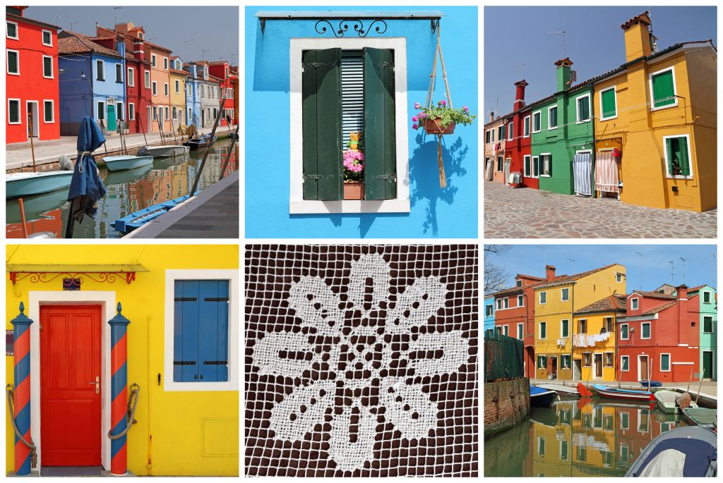Burano village - collage , Venice, Italy , Europe