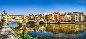 Panoramic view of Ponte Vecchio in Florence, Tuscany, Italy