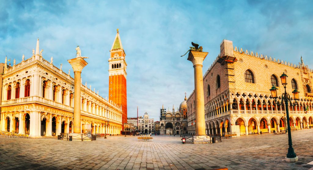 Panoramic view to San Marco square early in the morning in Venice, Italy
