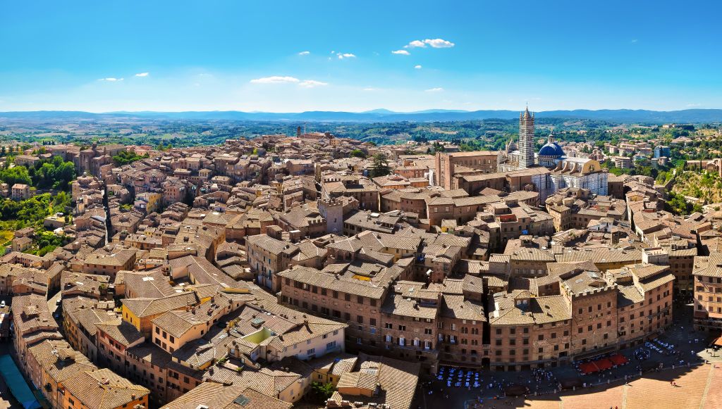 Siena panorama view from Torre Mangia tower, Tuscany, Italy