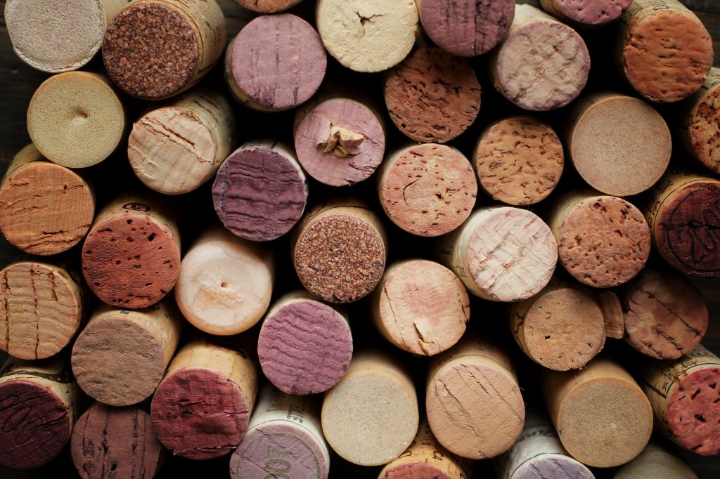 Close up of a cork wine with different variation of wine color, Chianti, Italy