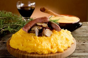 Polenta with sausage and mushrooms in Northern Italy
