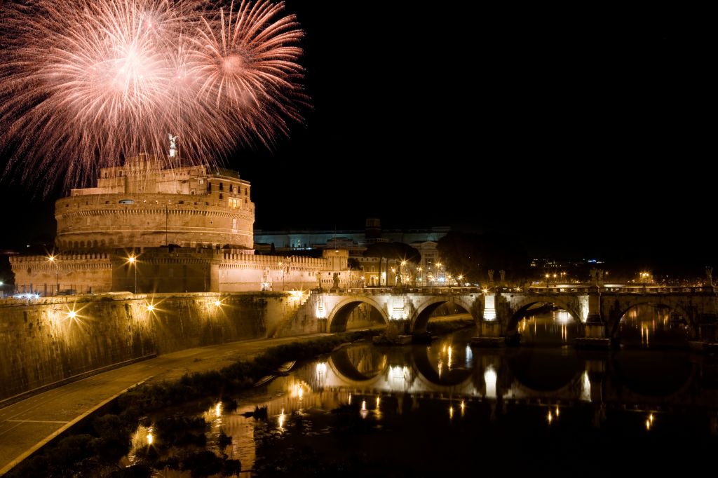 St. Angels Castle with a firework show over it taken by night