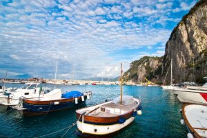 Fishing boats in port on the island of Capri, Italy