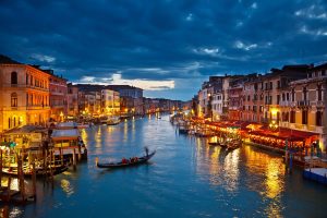 Grand Canal at night in Venice, Italy