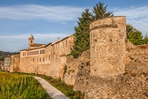 the medieval city walls of the ancient town Bevagna, Umbria, Italy