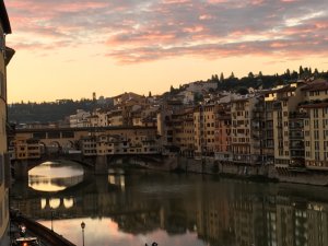 Sunset over Pontevecchio bridge in Florence